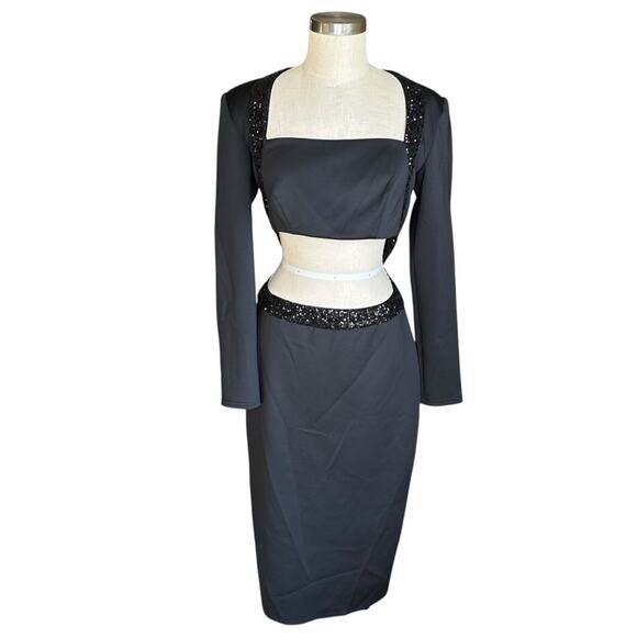 SHO TADASHI SHOJI Black Cutout Sequin Formal Midi Dress Gown Women's Size Medium - Picture 2 of 8